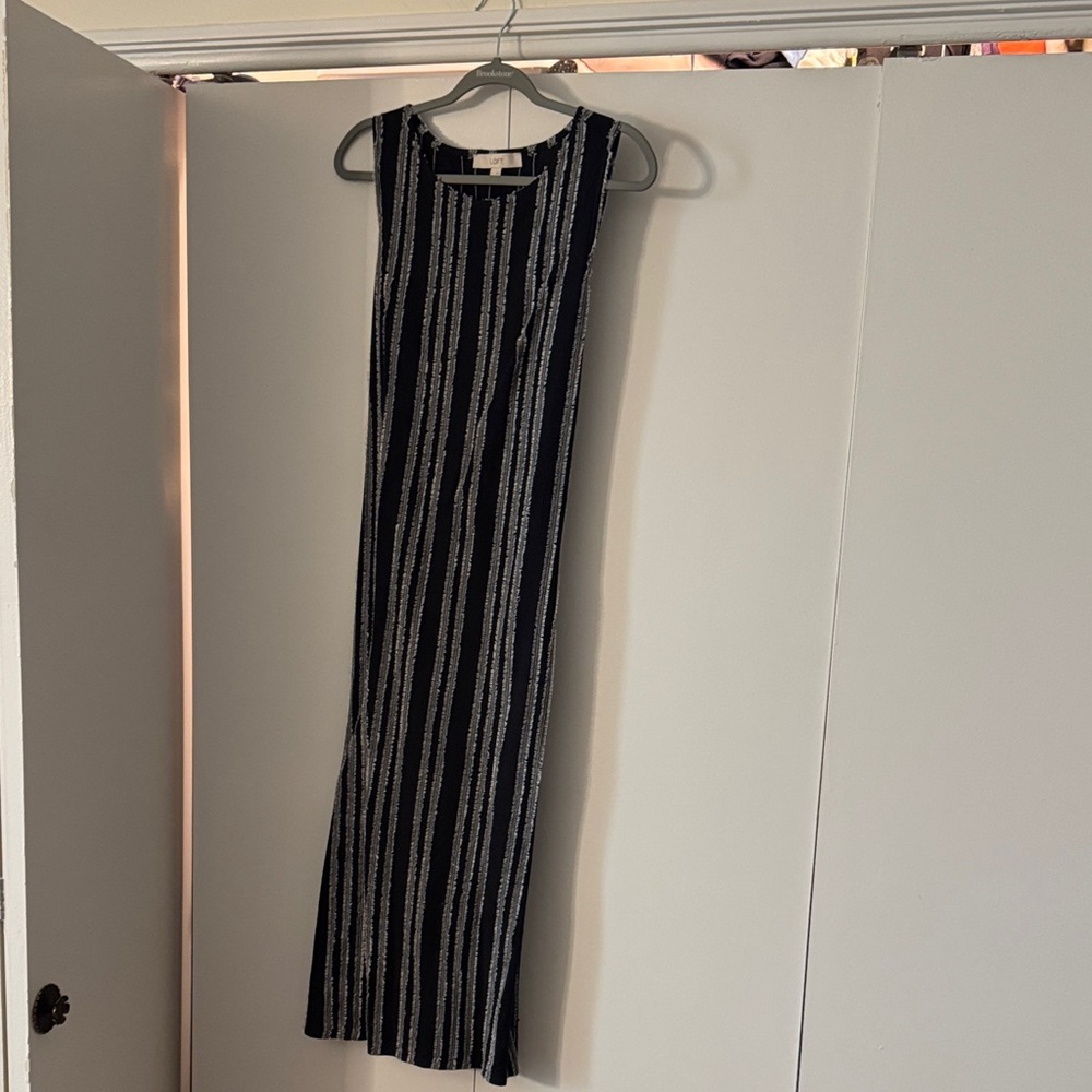 LOFT Black and White Striped Jumpsuit